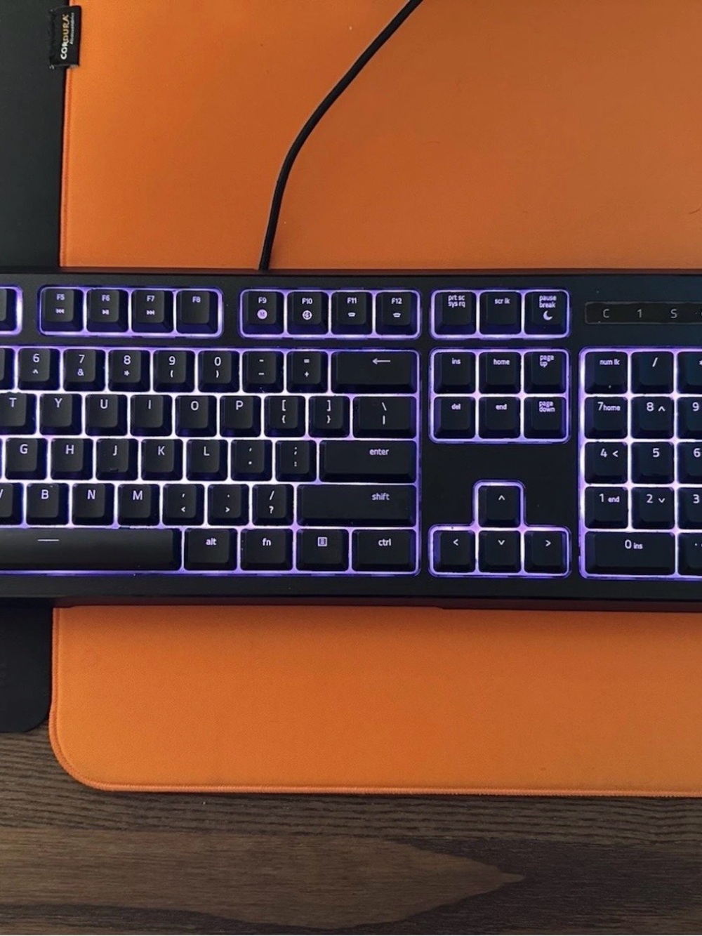 Razer Black Gaming Keyboard with Purple Backlighting